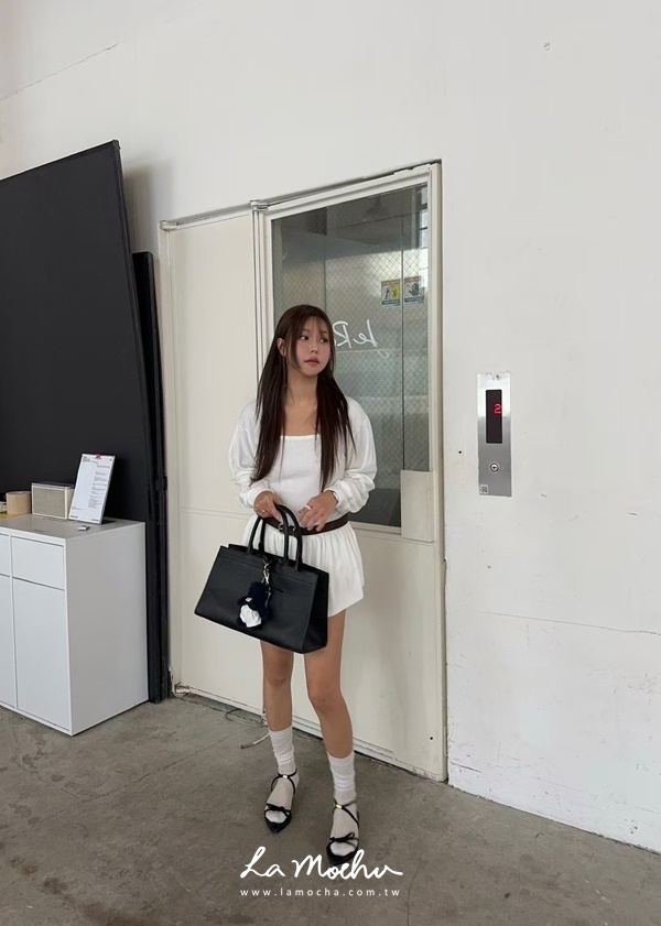方領慵懶毛巾布短洋裝